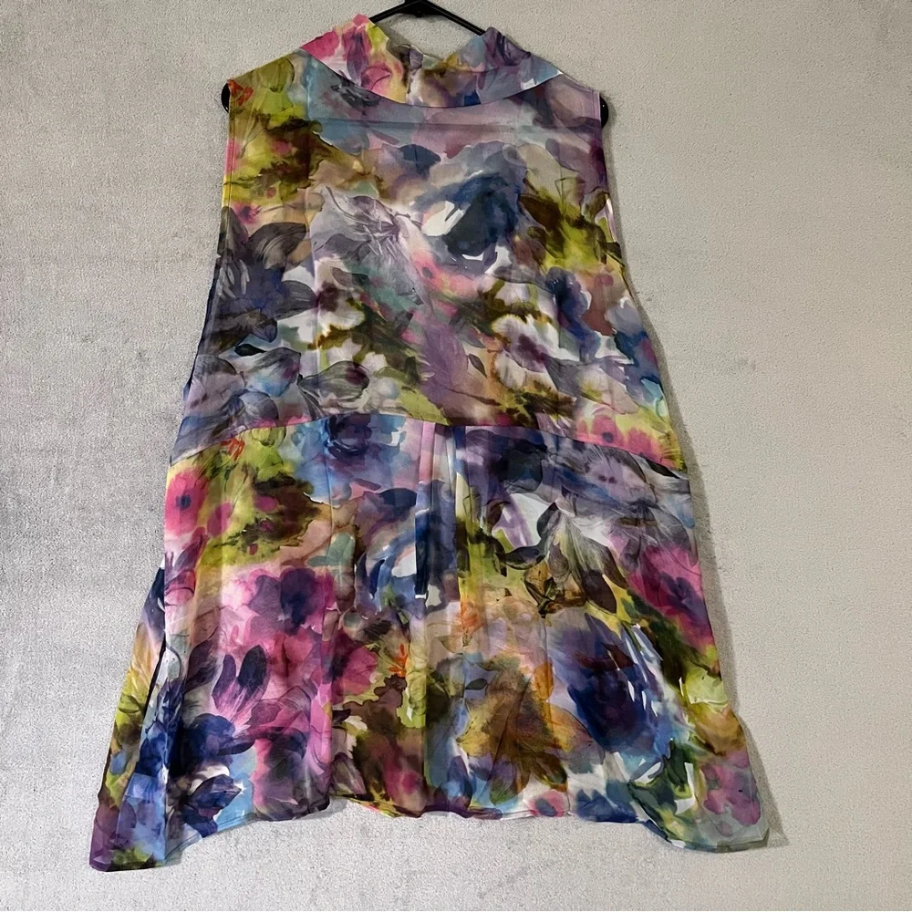 Susan Graver 2X Sleeveless Open Front Cardigan Vest Sheer Chiffon Floral - Picture 8 of 9